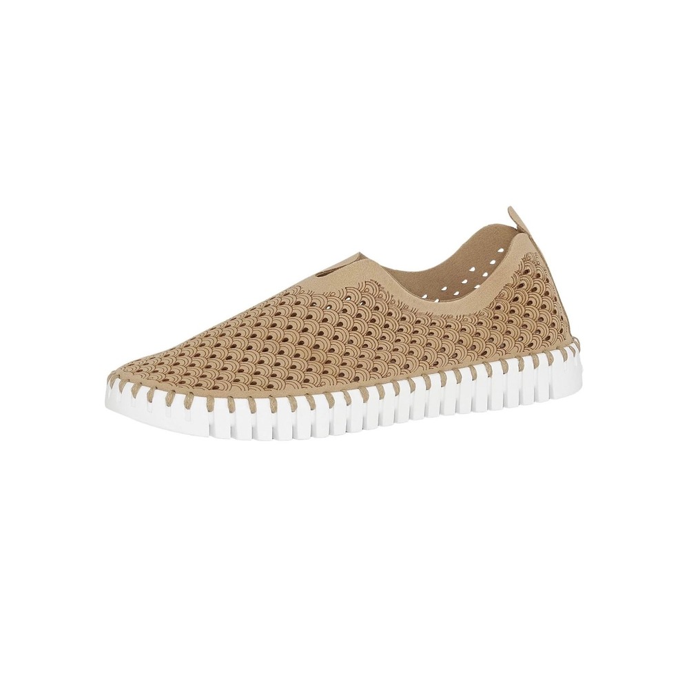 Ilse Jacobsen Tulip 139 Latte Tan Perforated Slip On Flat Shoes Womens Size 38